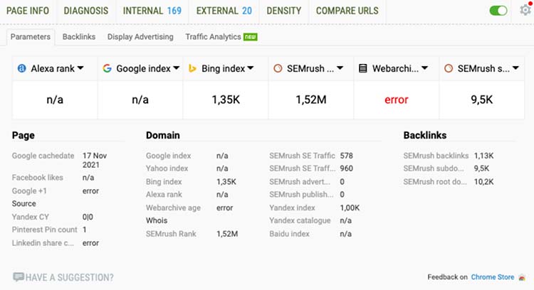 SEOquake chrome